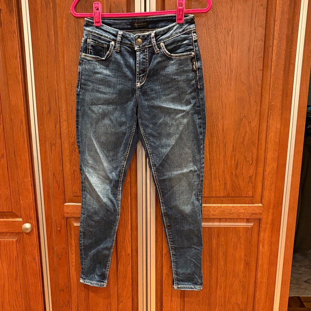 Silver Avery Skinny Jeans In  Dark Blue